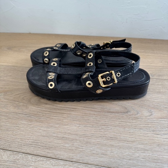 Schutz Black Leather Strappy Grommets Sandals Size 8 - Picture 5 of 7